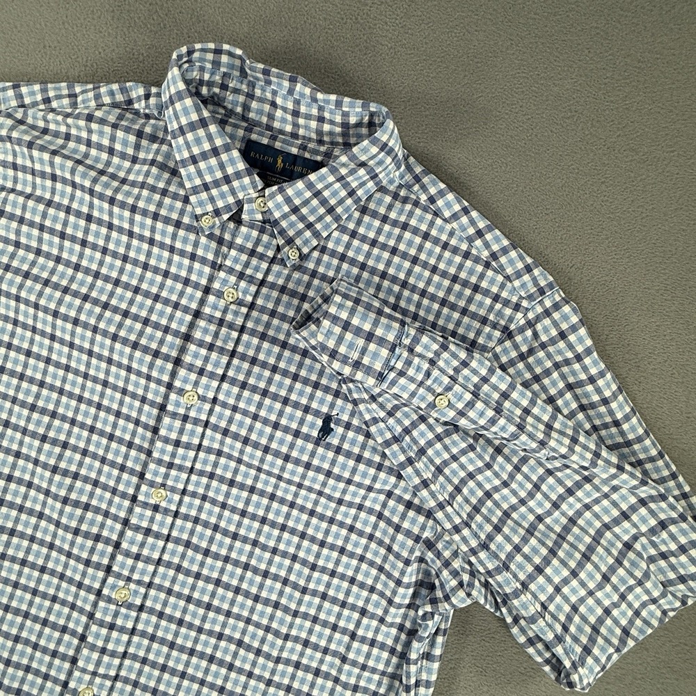 Ralph Lauren Shirt Mens XL Blue Check Button Down Long Sleeve Slim Fit Oxford